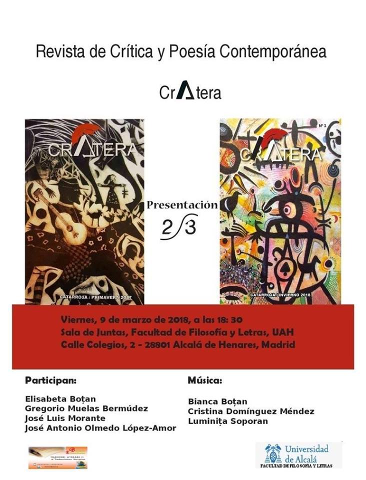 Presentación del número 3 de «Crátera. Revista de Crítica y Poesía Contemporánea» en la Universidad de Alcalá de Henares.